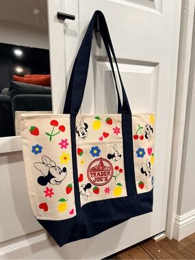 Custom Trader Joe's Minnie Floral Canvas Tote in Natural & Navy